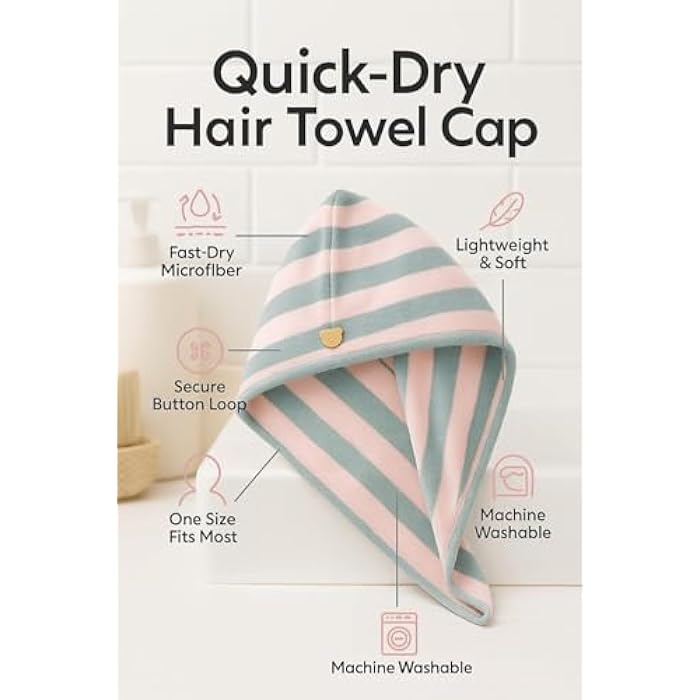 Hair Towel Microfiber Quick Dry Hair Turban Wrap for Women, Absorbent Long Hair Drying Cap for Shower and Curly Hair (Pink & Grey) - Image 2